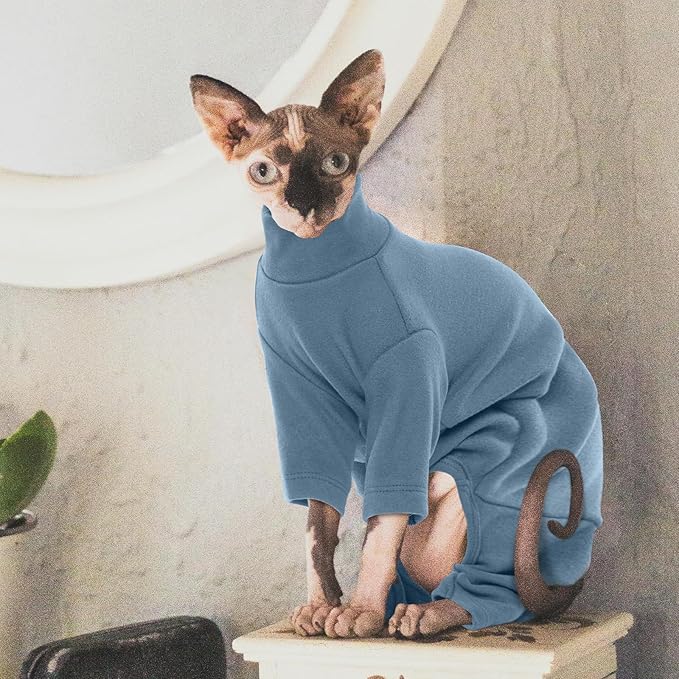 ROZKITCH Hairless Cat Clothes, Breathable Soft Cat Jumpers for Cats Only, Cat Coat with Four Legs, Warm Cat Sweater Cat T-Shirt Cat Pajamas Jumpsuit Vest Cornish Rex, Devon Rex, Peterbald Blue XS