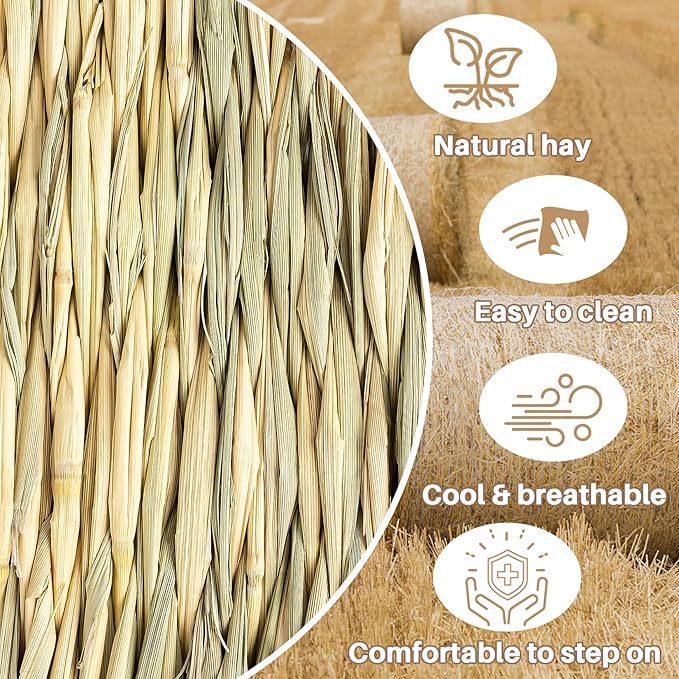 Sukh 2 PCS Rabbit Grass Mats - Natural Hay Woven Bunny Rabbit Bad Cage Mats Pet Bedding Cooling Sleeping Nesting & Toys for Hamster Bunny Chinchilla Guinea Pig Mouse Bird and Other Small Animal