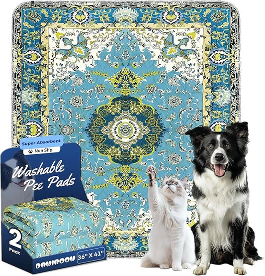 Reusable Pee Pads for Dogs: Waterproof Non-Slip Puppy Pad with Fast Absorbent, Reusable Mat for Training Whelping Housebreaking Incontinence Crate, 2 Pack 36'' x41''