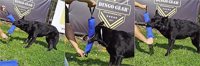 Dingo Gear French Linen tug Toy for Dog, Bumper Toy for Training, Agility, tug of war, bite Pillow for Strong Dog, 2handles 18in Blue S00067