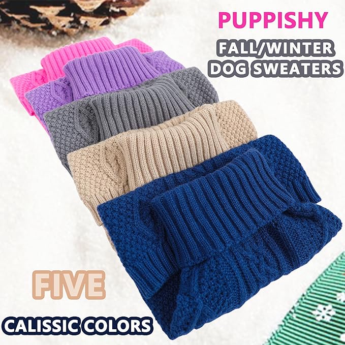 Dog Sweaters Small Dog Clothes Winter Turtleneck Puppy Sweater Warm Pet Cat Sweater Doggy Pullover Outfit with Twisted Design XS~XL(Grey, Medium)