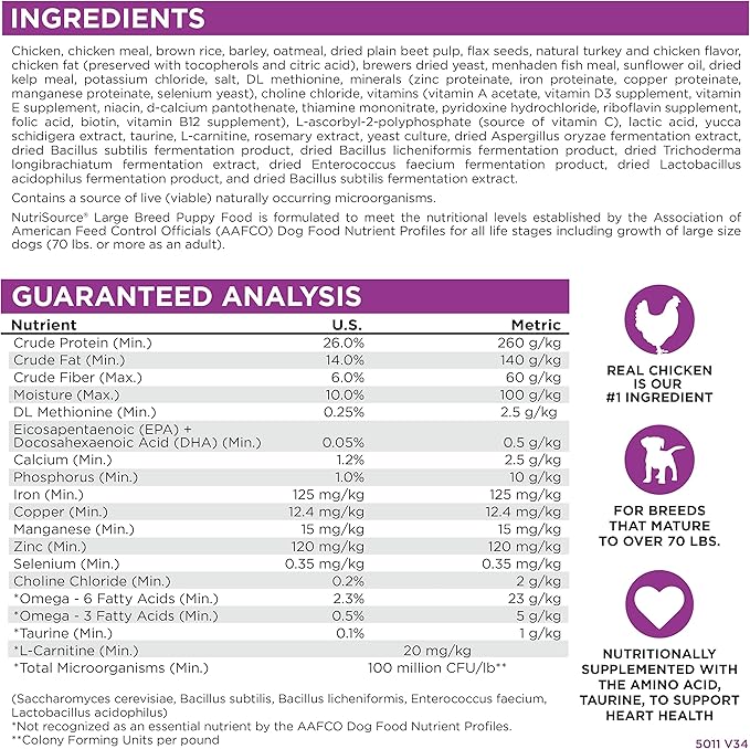 NutriSource Puppy Food, Made with Chicken and Rice, Large Breed, with Wholesome Grains, 30LB, Dry Dog Food