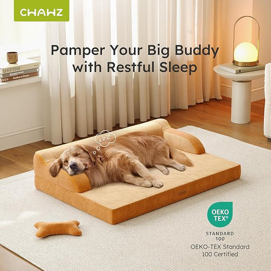 XL Orthopedic Dog Bed, Extra Large Dog Bed, Dual-Sided Pet Cooling Beds with Memory Foam Washable Cover Nonslip Bottom, Waterproof XLarge Pet Couch Beds with Bolsters, Brown