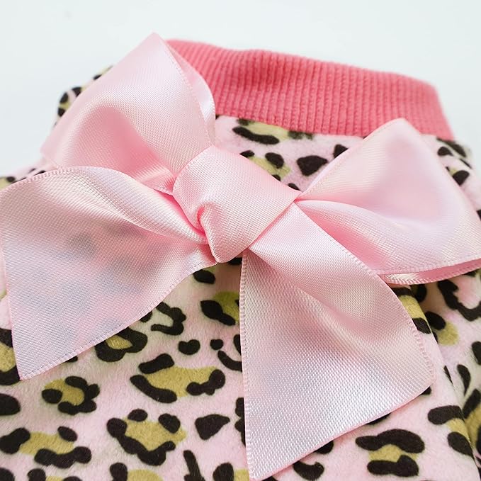 Fitwarm Leopard Dog Pajamas, Fleece Dog Clothes for Small Dogs Girl with Legs, Pet Onesie, Cat Outfit, Pink, Large