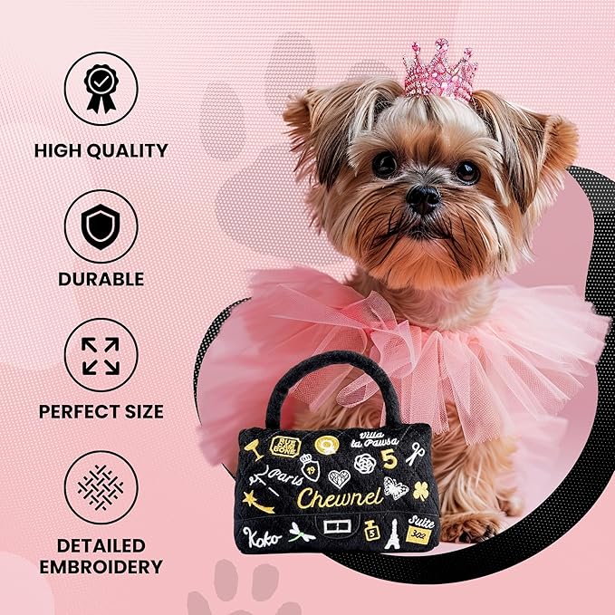 Dog Diggin Designs Runway Pup Collection | Unique Squeaky Parody Plush Dog Toys – Haute Couture Purses & Handbags