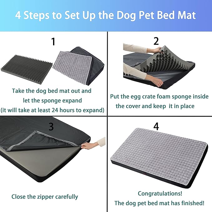 Dog Bed, Waterproof Orthopedic Dog Beds for Large/Medium/Small Dogs, Dog Crate Pad with Removable Washable Pet Mat Cover, Non-Slip Bottom (M(30''x20''x3''), Grey Side)