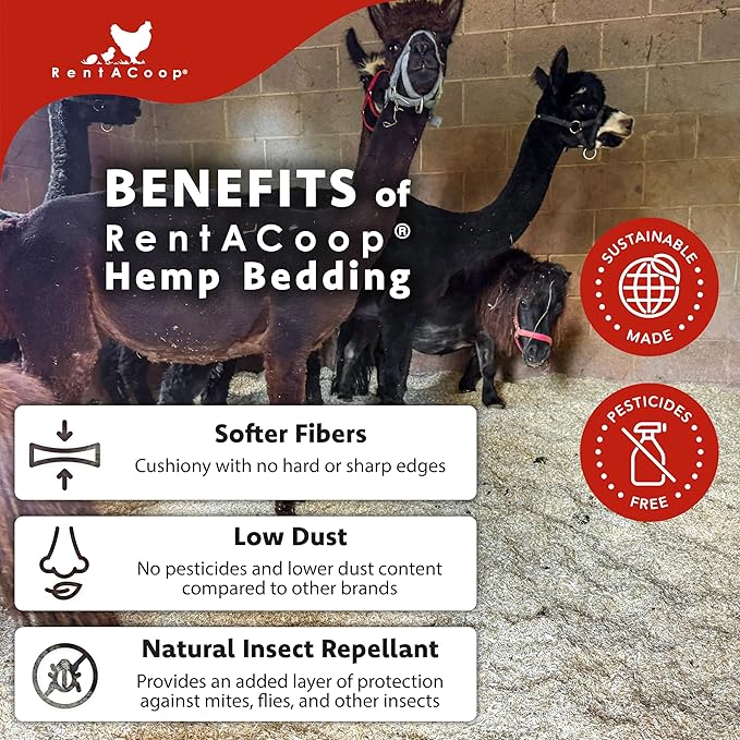 RentACoop Extra-Soft Premium Hemp Bedding (300L) for Chicken Coops, Nesting Boxes, Rabbits, Guinea Pigs, Hamsters, Reptiles, Horses & More – Super Absorbent, Low Dust, Odor Control
