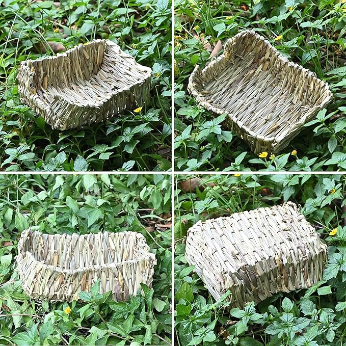 kathson Bunny Grass Bed Portable Grass Bed Mat Hand-Made with Natural Straw Lightweight Paws Protection Bedding Nest Small Animals Chew Toys for Rabbit Guinea Pig Hamster Gerbil Chinchilla Mice