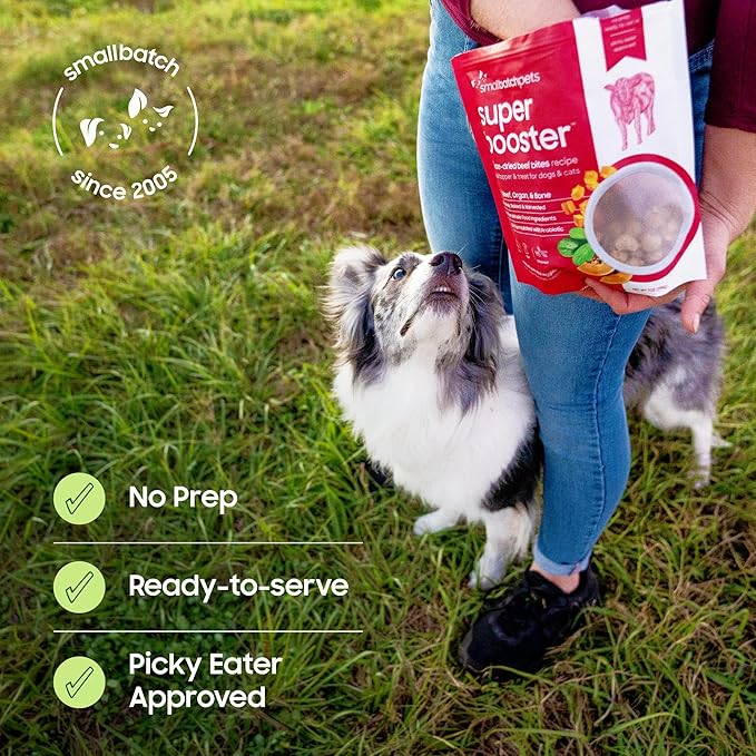 smallbatch Freeze Dried Dog Treats, Superfood Food Topper Chicken Bites for Dogs & Cats, Probiotics, Organic Ingredients, High Protein, Grain Free Healthy Treat Food Topper, Made in The USA, 7 oz Bag