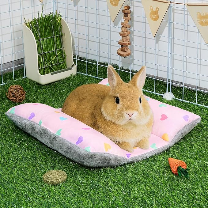 Rabbit Bed 15"X14"Thickened and Soft Bunny Bed Washable Cuddle Cushion Plush Mat Double-Sided Plush Small Pet Flop Mat Cotton Pillow for Rabbit