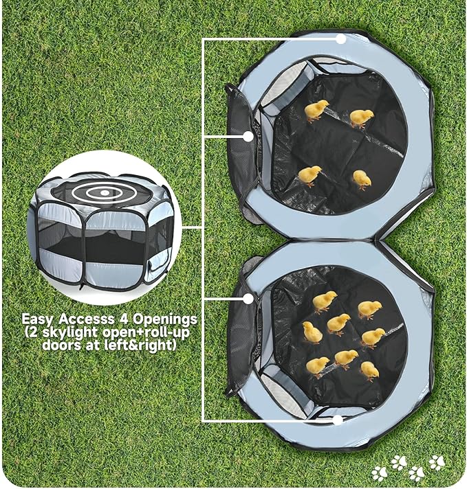 EighteenTek Small Animals Playpen Pop up Small Pet Cage Enclosure Tent Chick Run Brooder Coop Foldable Kennel for Kitten Ferret Puppy Guinea Pig Rabbit Hamster Chinchillas(No Divider, Unified Space)