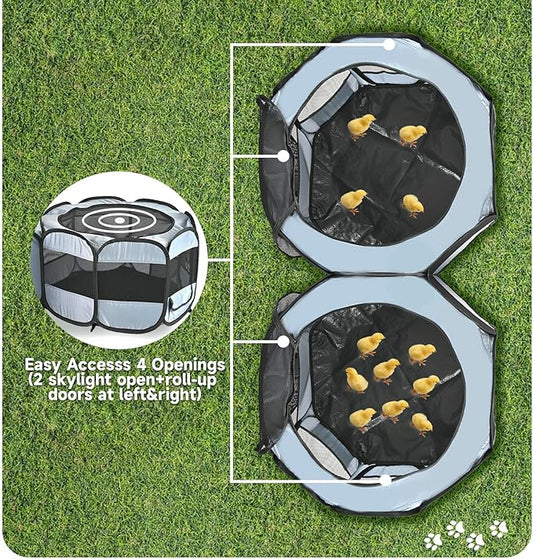 EighteenTek Small Animals Playpen Pop up Small Pet Cage Enclosure Tent Chick Run Brooder Coop Foldable Kennel for Kitten Ferret Puppy Guinea Pig Rabbit Hamster Chinchillas(No Divider, Unified Space)