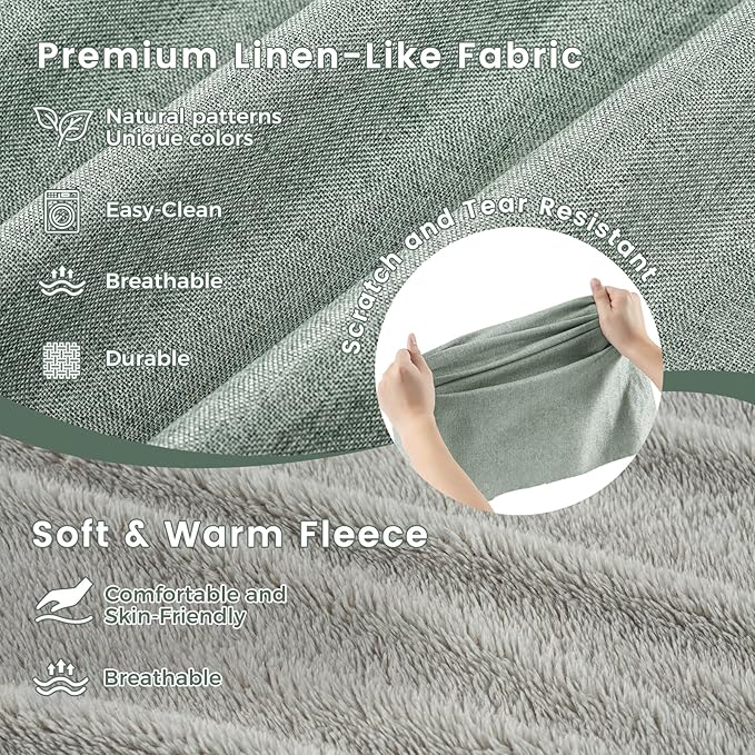 Miguel Washable Faux Linen Cat Beds for Indoor Cats with Removable Cushion Pillow, Easy to Wash Small Dog Bed with Side, Rectangle Kitten Bed Cuddle Puppy Bed with Anti-Slip Bottom, Green 20 Inch