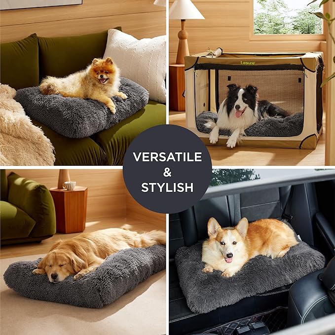 Bedsure Washable Small Dog Bed for Crate, Plush Calming Dog Crate Mat, Fluffy Pet Bed for Small Dogs, Plush Soft Comfort Sleeping Mat for Puppy, Anti-Slip Pet Kennel Pad, 24" x 18", Dark Grey