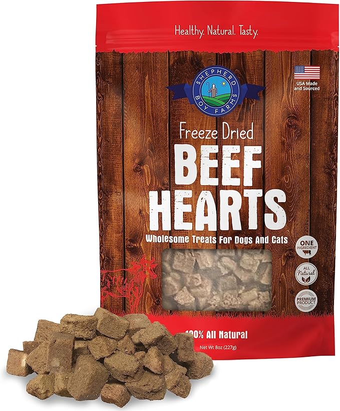 Freeze Dried Dog and Cat Treats, Beef Heart, All Natural Single Ingredient Freeze-Dried Dog Treat & Snacks, Made in USA, High Protein, Essential Nutrition of Raw Food, 8oz