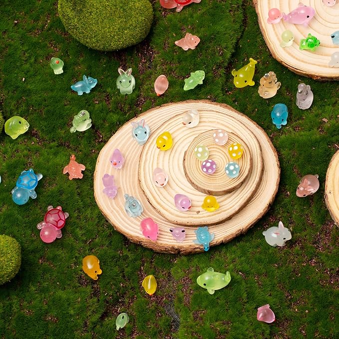 80PCS Luminous Mini Resin Animals Tiny Glow in The Dark Miniature Accessories Ducks Figures Variety Pack for DIY Micro Landscape Aquarium Dollhouse Garden Decoration