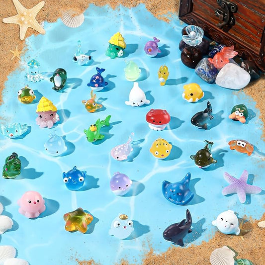 36pcs Mini Ocean Resin Animals Tiny Sea Animals Figurines Marine Miniature Plastic Animals Aquarium Ornaments Decorations for DIY Fish Tank Potted Micro Fairy Garden Dollhouse