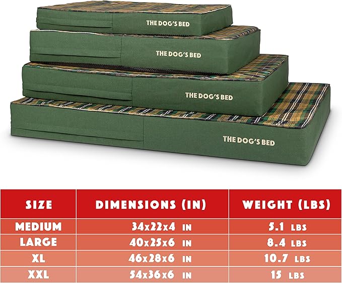 The Dog’s Bed Orthopedic Memory Foam Dog Bed, XL Green Tartan 46x28, Pain Relief for Arthritis, Hip & Elbow Dysplasia, Post Surgery, Lameness, Supportive, Calming, Waterproof Washable Cover
