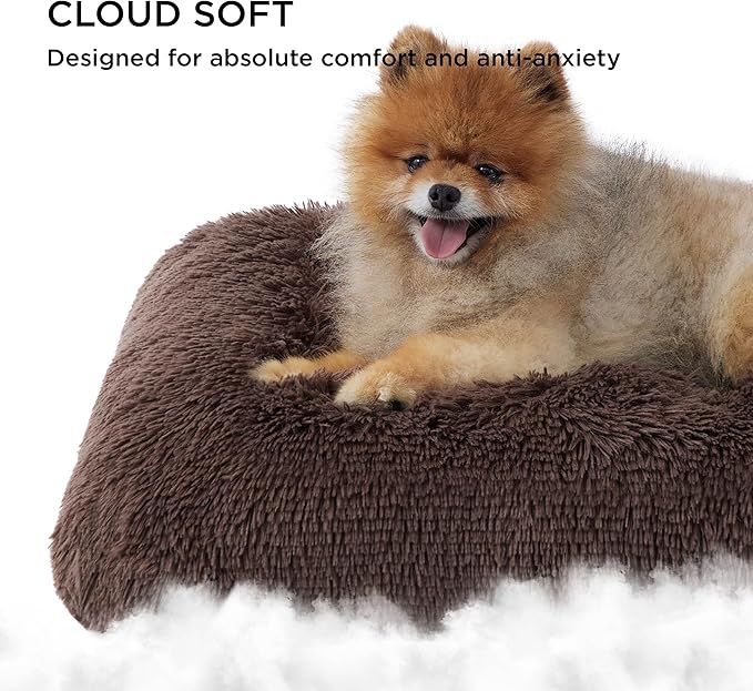 Bedsure Washable Small Dog Bed for Crate, Plush Calming Dog Crate Mat, Fluffy Pet Bed for Small Dogs, Plush Soft Comfort Sleeping Mat for Puppy, Anti-Slip Pet Kennel Pad, 24" x 18", Dark Brown