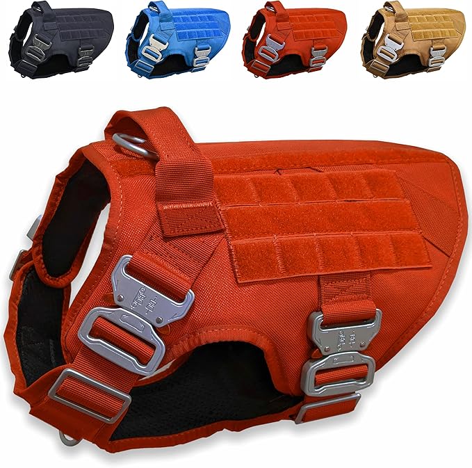 Pets ProMax Tactical Dog Harness – Military-Grade, All-Metal Buckles, No Plastic, Waterproof Vest with Control Handle – No-Pull, No-Choke Design for Small Dogs (Red, S)