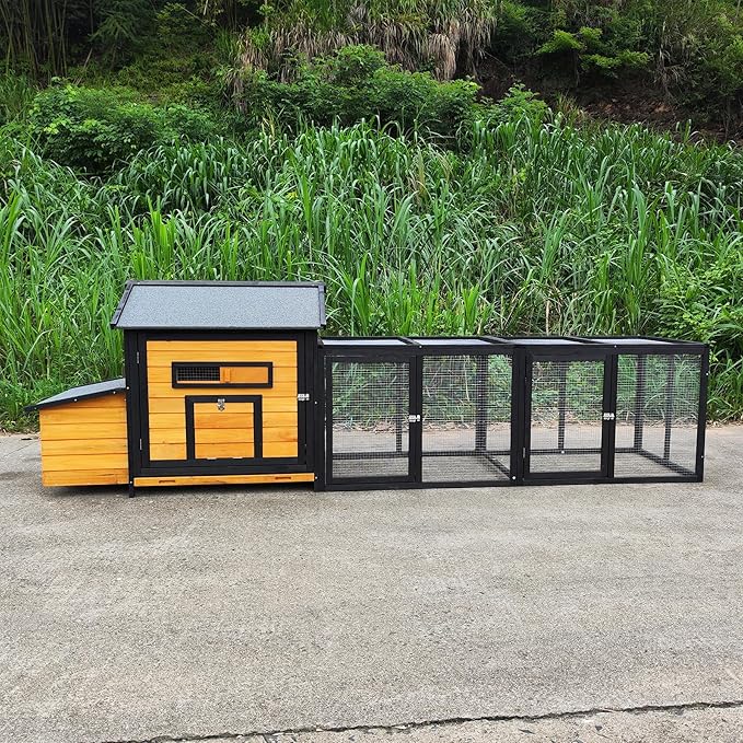 118" Extra Large Wooden Chicken Coop Outdoor Hen House with Dual Nesting Box, Leak-Proof Pull-Out Tray & Asphalt Roof – Predator-Proof Backyard Poultry Cage for Chickens and Small Farm Use Natural