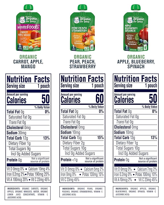 Gerber Organic 2nd Foods Baby Food, Fruit and Veggie Variety Pack, 3.5 oz Pouch (Pack of 18)