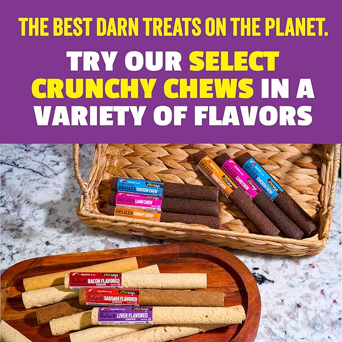 etta says! 7" Select Crunchy Dog Chews - Rawhide-Free Dog Treats - Made in The USA - Odor-Free, All-Natural Ingredients - for Moderate Chewers - Variety - 12 Pack