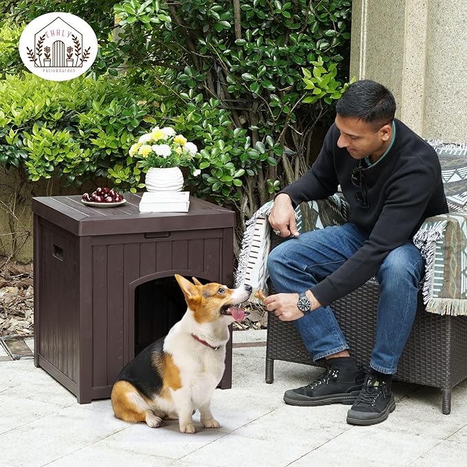 Outdoor Cat House for Winter Waterproof, Outside Multiple Kitty Feral Cat Houses, Outdoor Cat Litter Box Enclosure Weatherproof, Small Medium Dogs House Outdoor, Durable Resin Plastic, Brown