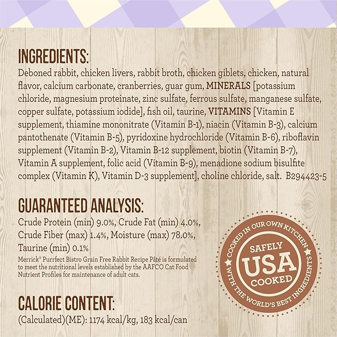 Merrick Purrfect Bistro Grain Free Wet Cat Food Rabbit Recipe Pate - (Pack of 24) 5.5 oz. Cans