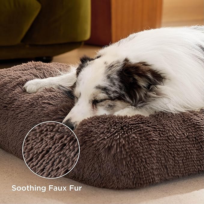 Bedsure Washable XXL Dog Bed for Crate, Faux Fur Dog Crate Pad for Large Breed, Fulffy Soft Comfort Dogs Sleeping Mat, Anti-Slip Pet Kennel Pad, 48" x 29", Dark Brown