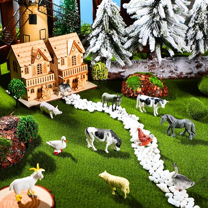 Blulu 24 Pcs Mini Figures Toys Realistic Farm Animal Figures Plastic Learning Educational Playset Animal Themed Party Supplies Cake Topper Educational Toy for Garden Home Decor Birthday Favors