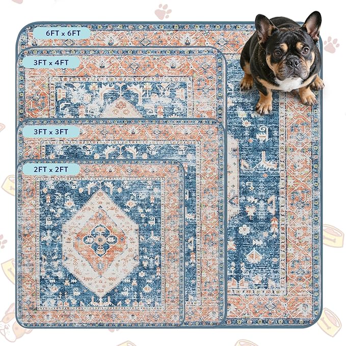 Lahome Super Absorbent Washable Pee Pads for Dogs - Secure Floor Protection - Non-Slip, Leakproof Reusable Pads for Training, Crates & Playpens (2 Pack, 36"x36", Beige Blue)