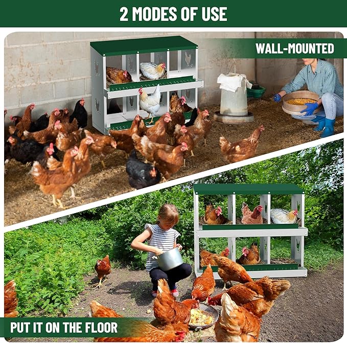 6 Compartments Chicken Nesting Box,Metal Chicken Egg Laying Box, Nesting Boxes,Easy Egg Collection, Easy Cleaning (Green)