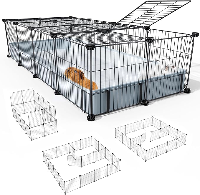 BUCATSTATE 20 Panels Guinea Pig Cages, Rabbit Cage Indoor with Waterproof Mat, Small Animal Playpen with Door for Guinea Pigs, Bunny, Hedgehogs, Chickens, Chinchillas (56" L x 24" W x 12" H)