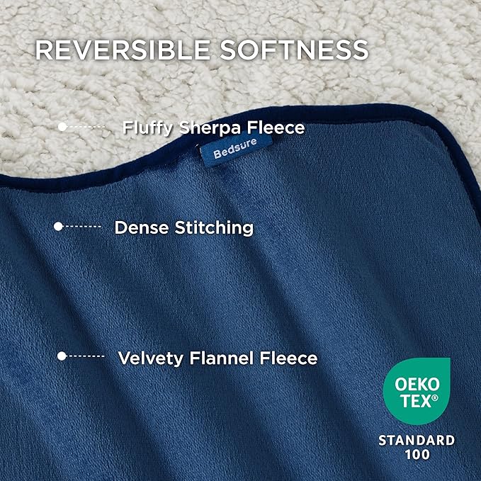 Bedsure Waterproof Blanket for Bed - Sherpa Fleece Waterproof Dog Blankets for Large Dogs, Pet Blankets for Bed/Couch/Dog Crate, Soft Plush Reversible Furniture Protector, Queen Size, 90"x86", Blue