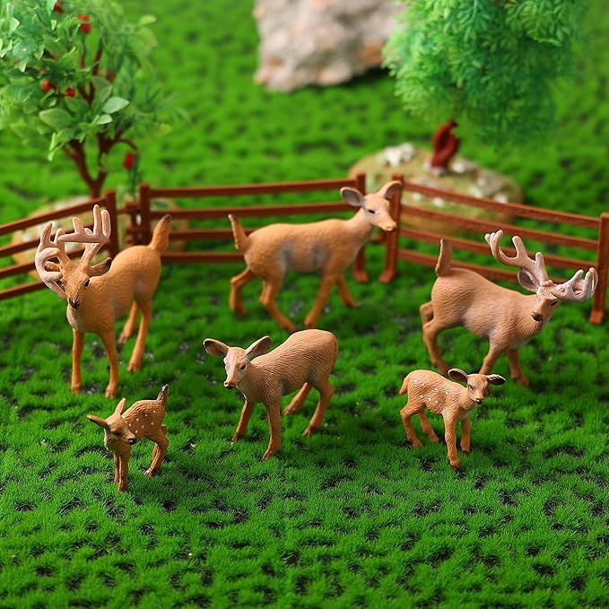 Deer Animal Figures, 6PCS Realistic Plastic Woodland Figurines – Forest Animal Toys for Kids, Christmas Decorations, Birthday Cake Toppers, Educational Gifts