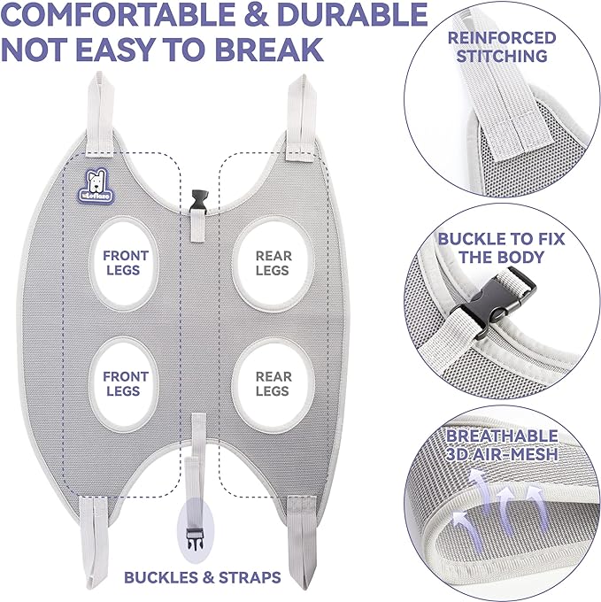 Dog Grooming Hammock Harness for Dogs & Cats with Pet Nail Clipper Trimmer - Cat Hanger Sling for Trimming Clipping Nails- Dog Hammock Restraint Bag for Small Medium Large pet （ Grey L ）
