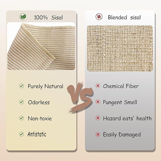 Sisal Cat Scratcher for Indoor Cats, Rocking Beds and Fixed Beds 2-IN-1Cat Hammock for Scratching Pad Cat Bed, Include 2 pcs Nartural Sisal Mats for Large Cats Scratcher Lounge, Wooden Cat Furniture