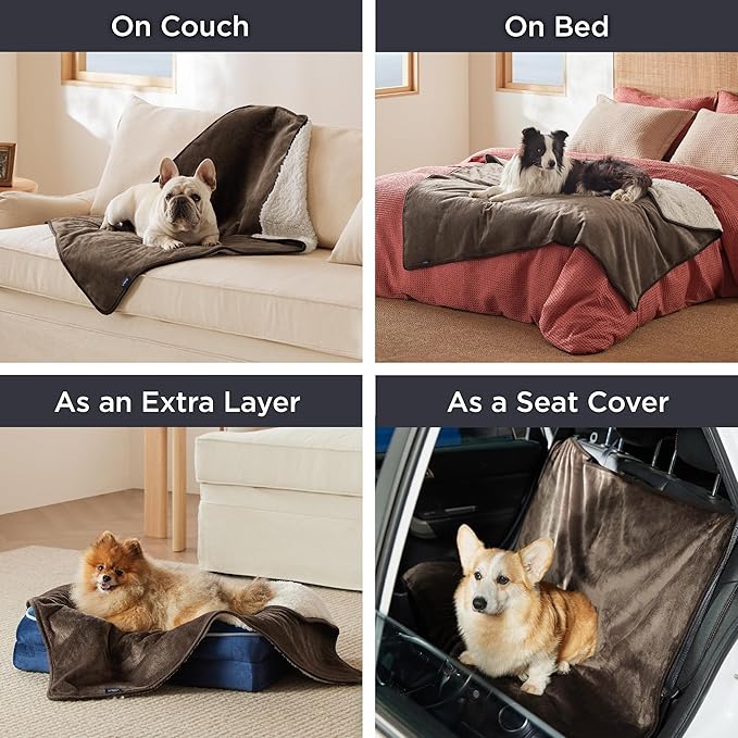 Bedsure Waterproof Dog Blankets for Large Dogs - Large Cat Blanket Washable for Couch Protection, Sherpa Fleece Puppy Blanket, Soft Plush Reversible Throw Furniture Protector, 40x50, Coffee Brown