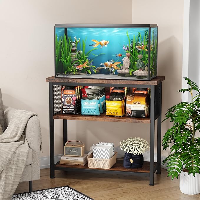 BSONE 20-29 Gallon Fish Tank Stand, Aquarium Stand Shelf, 0.71" Thickened Tabletop, 31" W x 17" D x 31" H, Rustic Brown