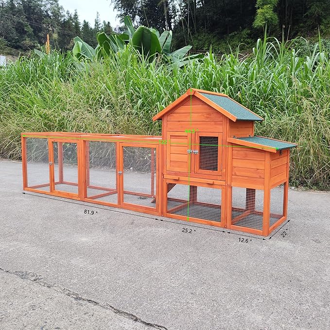 122" Large Wooden Chicken Coop with Nesting Box – Outdoor Hen House for 3–4 Chickens, Weather-Resistant Roof, Secure Poultry Cage with Perch & Easy-Clean Tray Natural