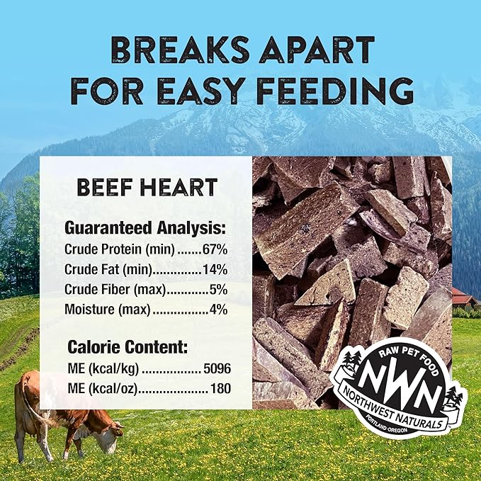 Northwest Naturals Raw Rewards Freeze-Dried Beef Heart Treats for Dogs and Cats - Bite-Sized Pieces - Healthy, 1 Ingredient, Human Grade Ingredients, All Natural, Proudly Made in USA, 3 Oz (Pack of 3)