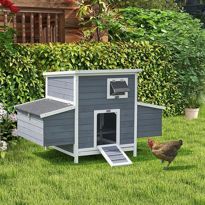 59" Chicken Coop for 2-6 Chickens, Wooden Chicken House with 2 Nesting Boxes, Outdoor Hen House Poultry House Pet Hutch Chicken Cage with Openable Roof & Ramp, 59''L*33.5''W*38.6''H
