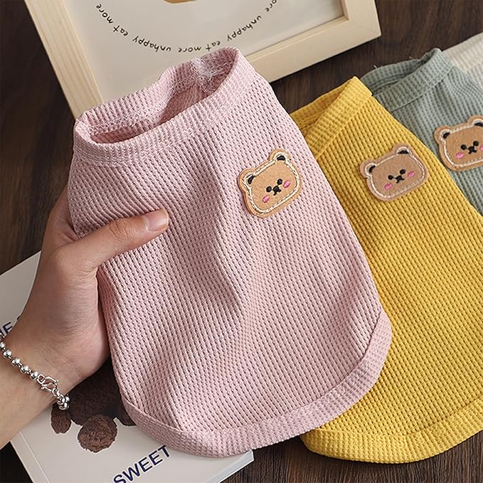 3 Pack Shirts for Cat, Small & Medium Dog Clothes, Waffle-Knit Puppy Shirts, Lightweight, Breathable, Stretchy Pet Clothes, Sleeveless Tee Shirt Gift for Cats & Dogs (3 PCS, Medium)