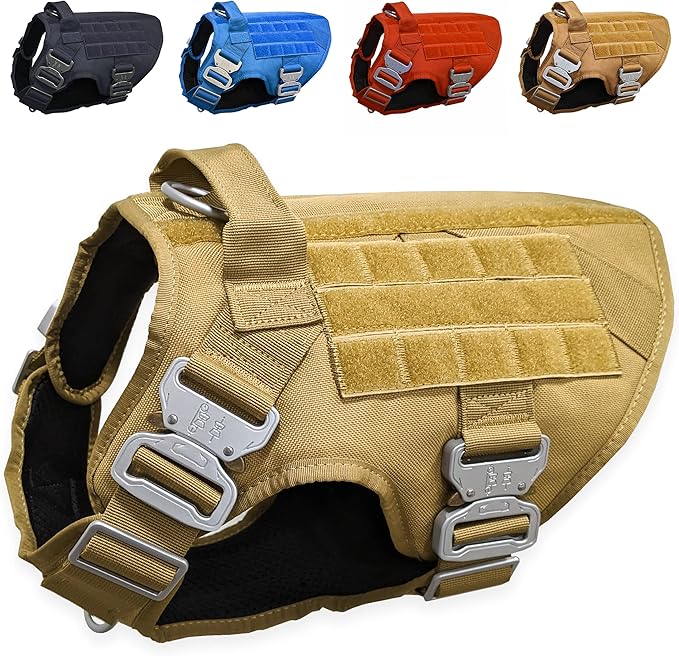 Pets ProMax - Tactical Dog Harness for Extra Large Dogs with 4 Metal Buckles; Heavy Duty Harness for Large Dogs. Our Tactical Dog Harness is Free of Plastic Components. Brown XL