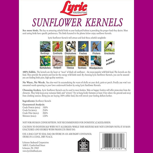 Lyric Sunflower Kernels Wild Bird Seed No Waste Bird Food Attracts Finches & More 5 lb. bag