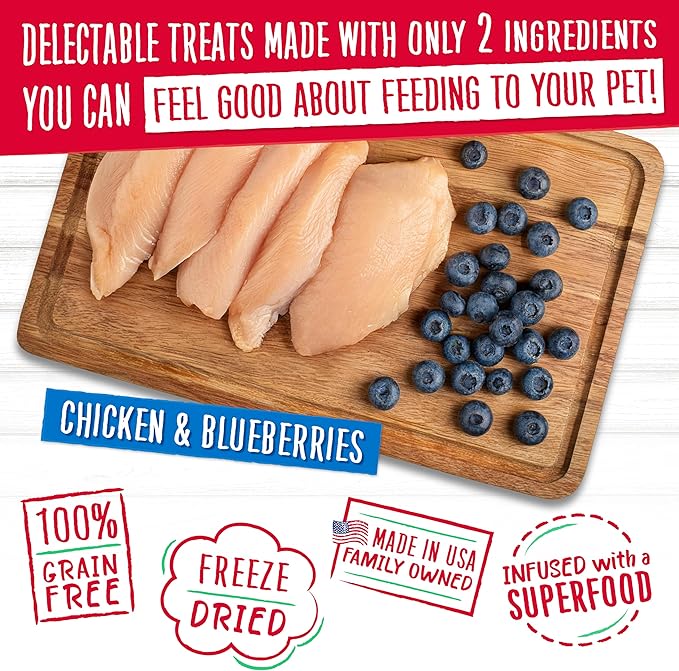 Charlee Bear Grain Free Meaty Bites Freeze Dried Dog Treats with Probiotics, Puppy Training Snacks, Soft Dog Bites Chicken with Blueberries, 2.25 oz Bags (2), Made USAA