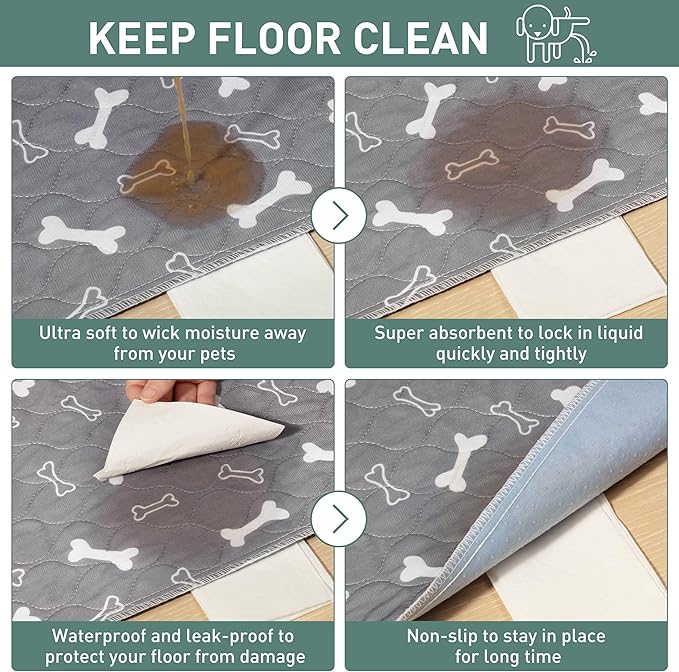 Eterish Reusable Washable Pee Pads for Dogs Large/Extra Large 36'' x 36'' 2 Pack, Absorbent Pet Puppy Dog Training Pads Non-Slip, Waterproof Whelping Potty Pads for Dogs Leak-Proof