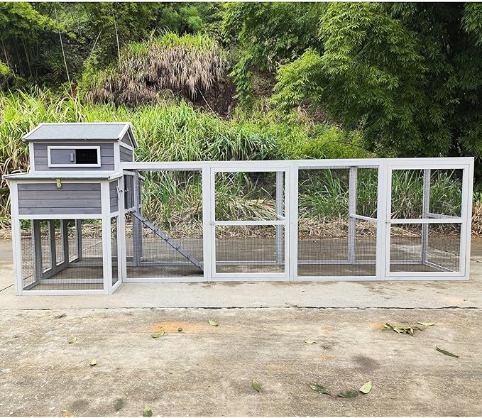 150" Extra Large Chicken Coop – Outdoor Wooden Hen House with Black Rust-Proof Metal Wire, 2 Spacious Nesting Boxes, 5 Perches, Predator-Proof & Durable Chicken Cage for 4-6 Poultry White