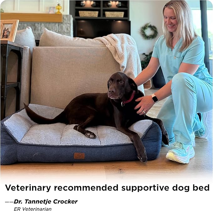 Bedsure Orthopedic Dog Beds Large Sized Dog - Extra Thick Supportive Large Dogs Bed with Waterproof Washable Cover, L Plus Comfort Pet Bed Sofa with Soft Plush Sherpa and Nonskid Bottom, Blue, 38"